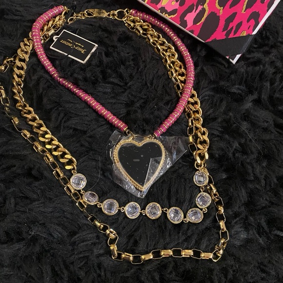 Juicy Couture Statement Elegant Multi Layered Crystal Gold Chain Necklace NWT - Picture 2 of 7